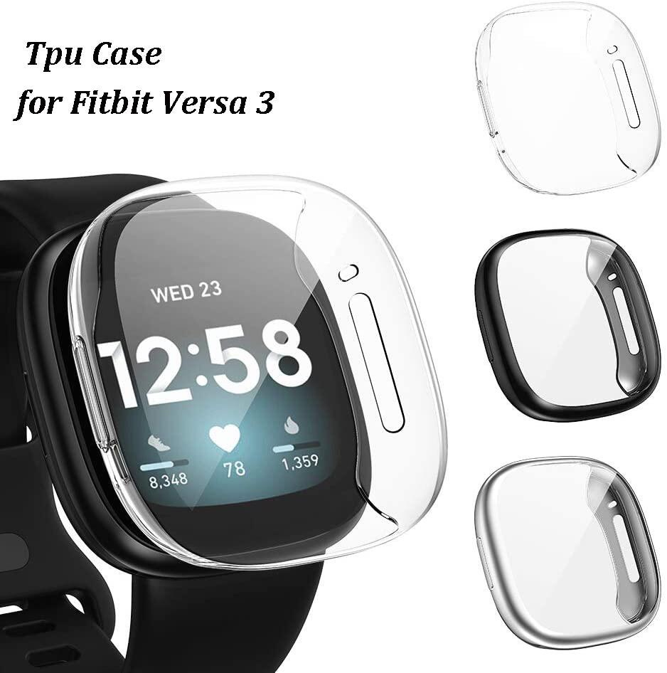3 Pack Protective TPU Shell Case Screen Protector Frame Cover For Fitbit Versa 