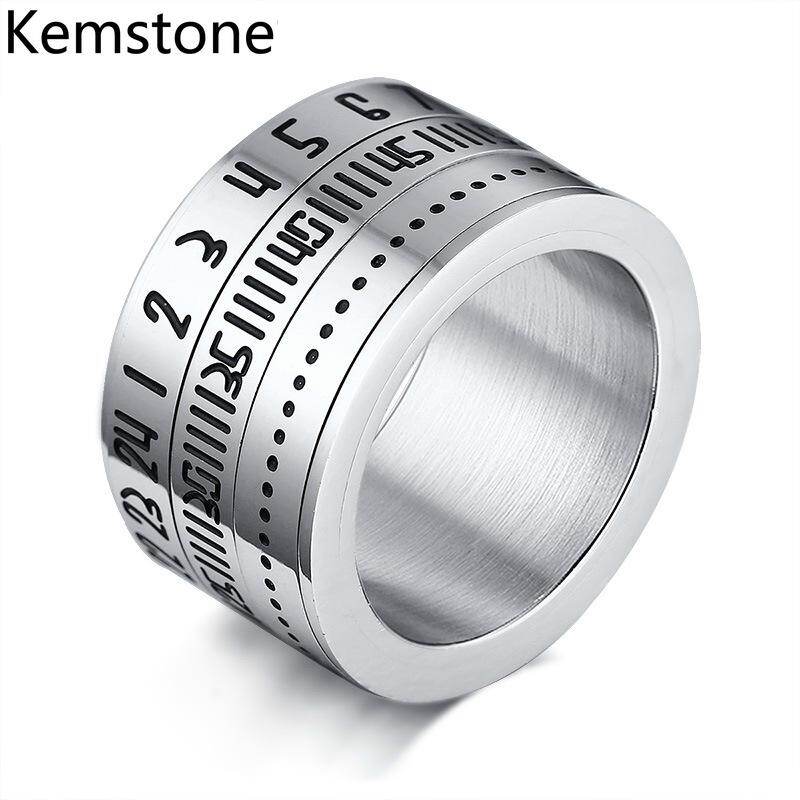 Kemstone Men's Creative Black Arabic Numbers 14MM Stainless Steel Spinner Rings