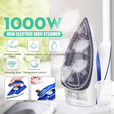 Sokany 1000W Mini Spray Steam Iron Clothes Ironing Steamer Ceramic Coating Soleplate For Home