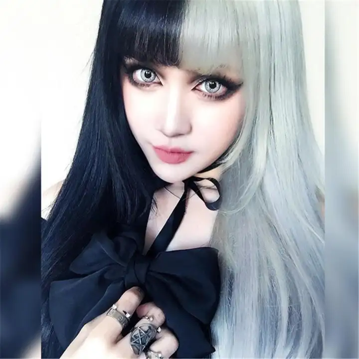 Fashion Women Lady Girl Black White Ombre Natural Long Straight