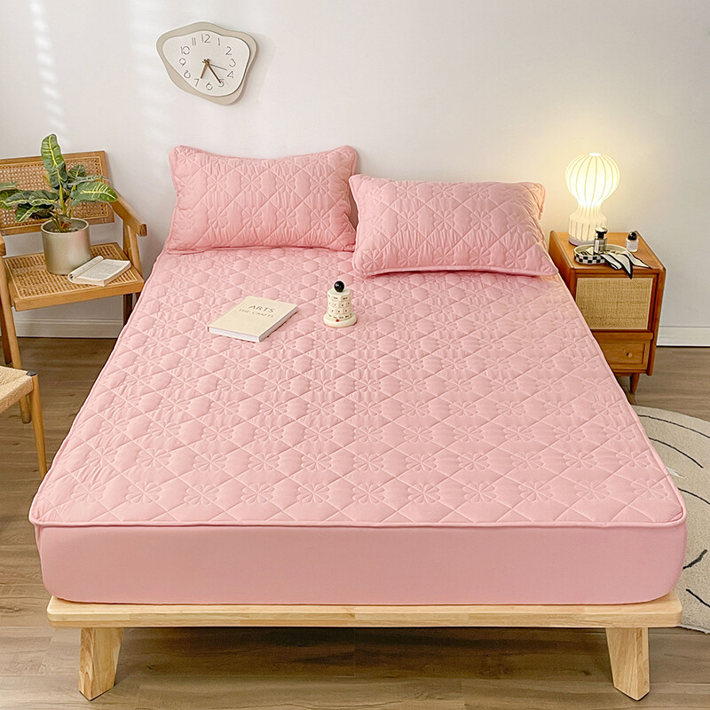 New in 2024, 3D flower pattern design, waterproof mattress protective cover, waterproof bed sheet, waterproof and dust-proof, solid color thickened cotton fitted bed sheet