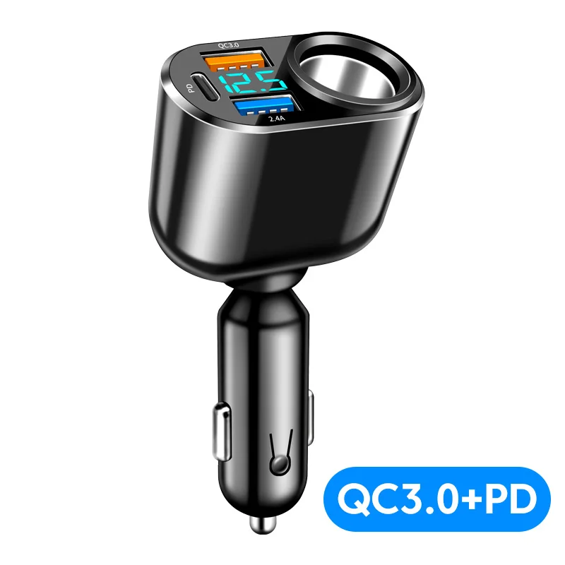 Kebeteme usb car charger 66w qc3.0 car socket splitter charger ci-garete lighter adapter led display fast charging