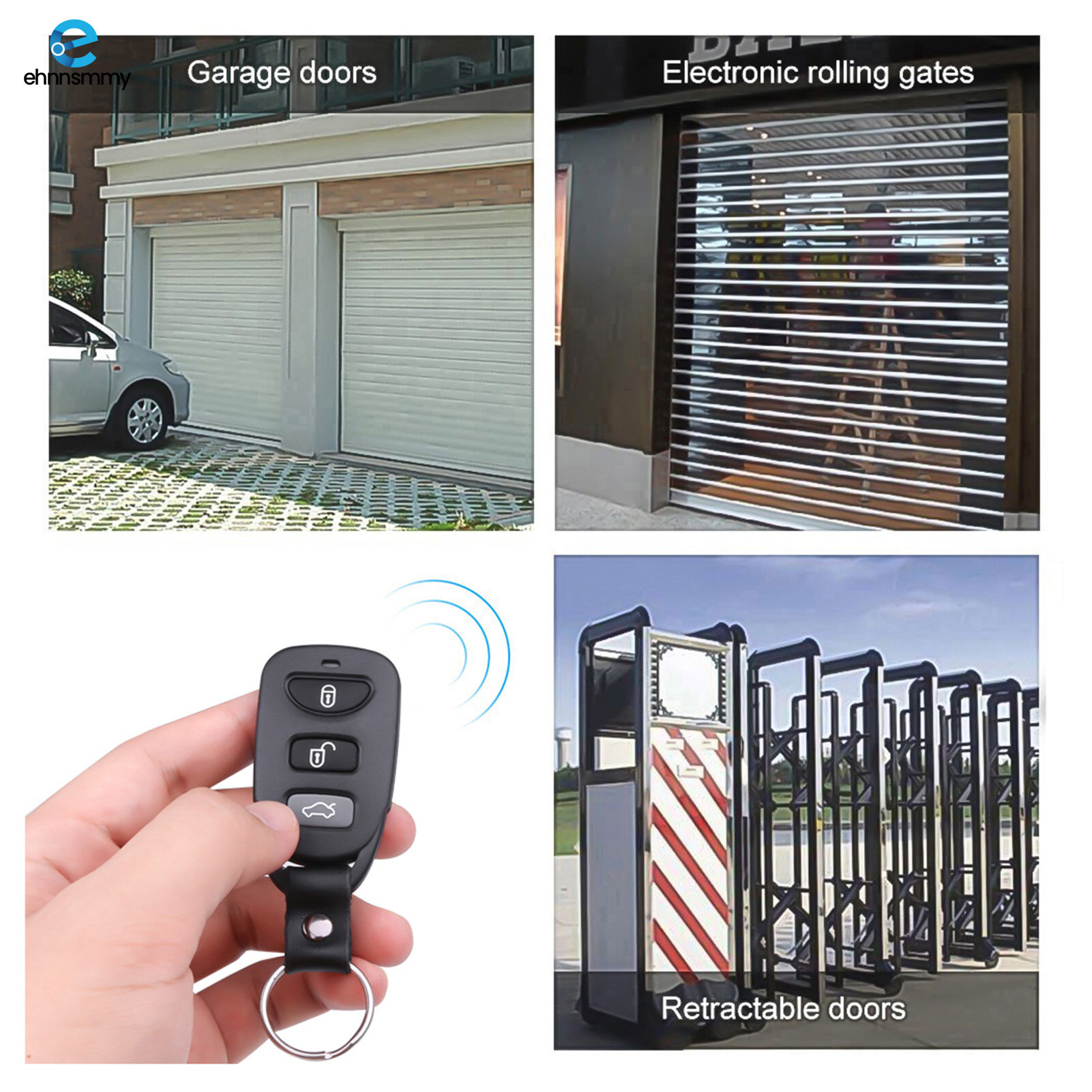 4-Button Learning Remote Control Clone Fixed Learning Code RF Transmitter with Key Ring for Cars Garage Doors Gates