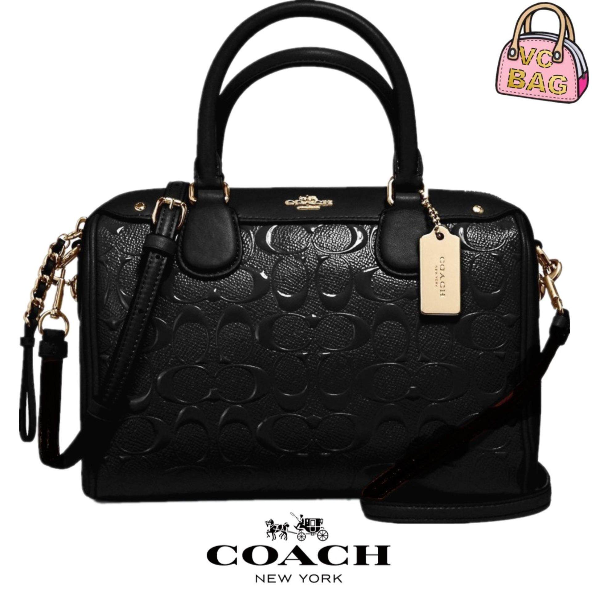 Coach F11920 Mini Bennet Satchel In Signature Debossed Patent Leather Bag Light Gold Black