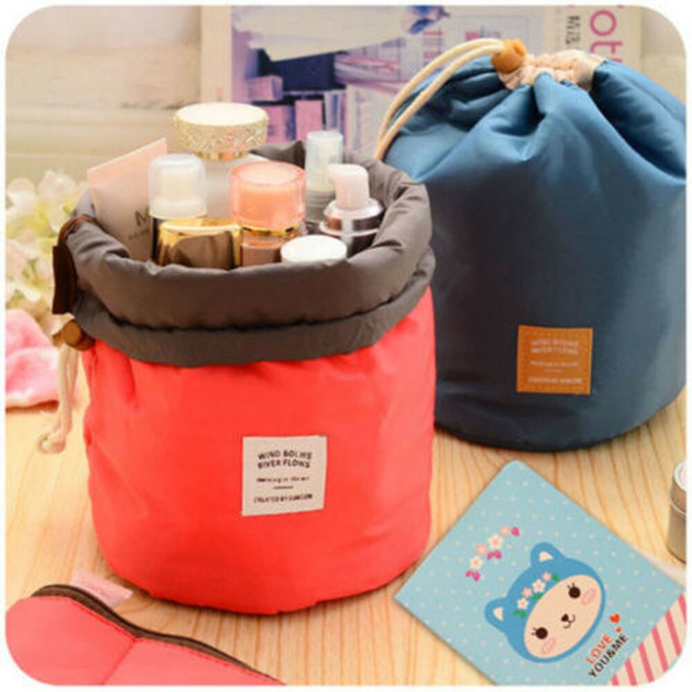 Multifunctional Cosmetic Toiletry Organizer Cylindrical Drawstring Large Capacity Travel Storage Bag Practical Foldable