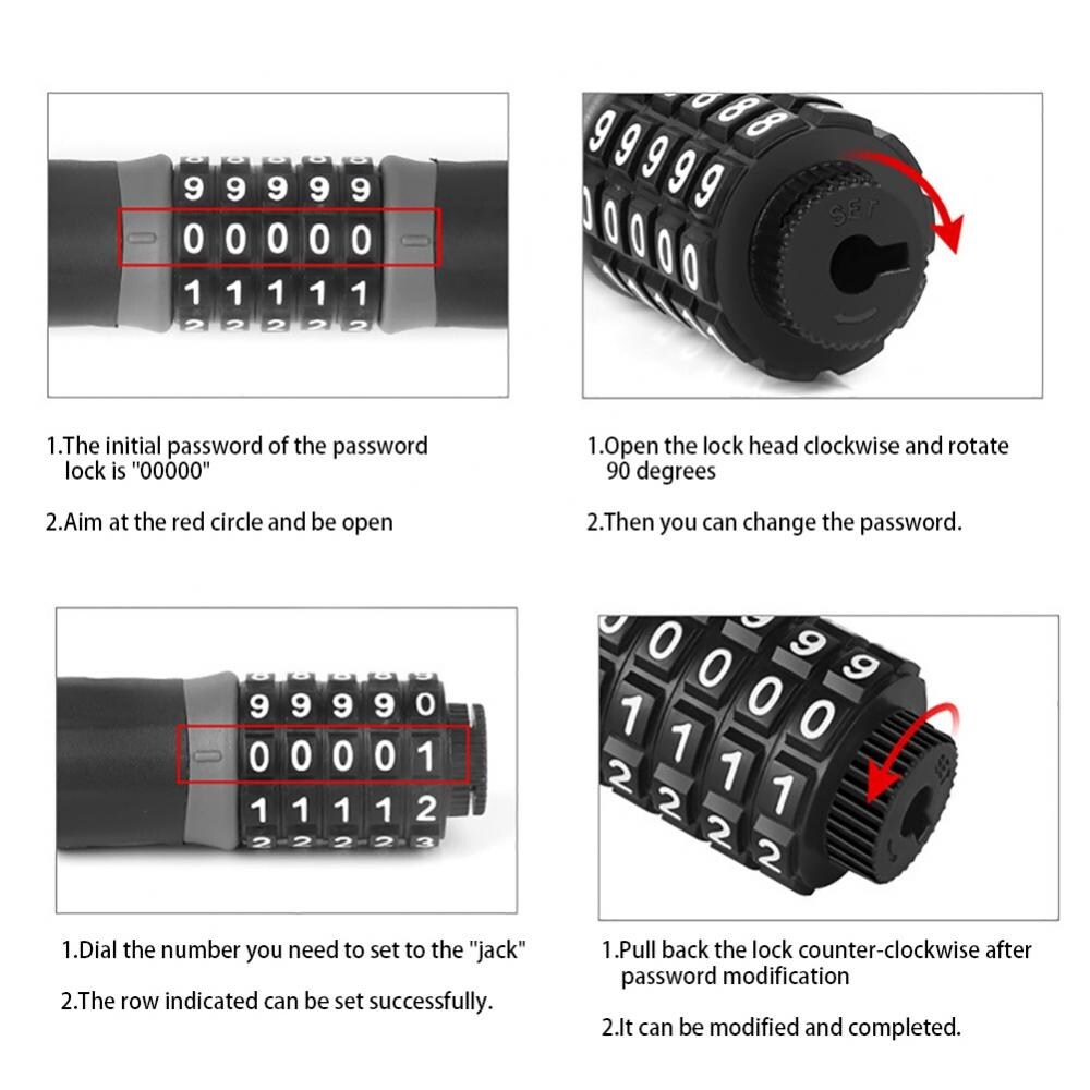 【A NEW】 Anti Theft Security Keyless 5 Digit Code Password Chain Lock for Bike Bicycle