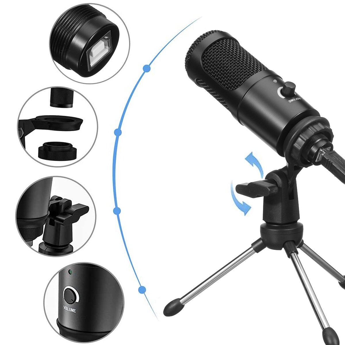 USB Microphone Recording Condenser Microphone with Foldable Tripod Stan for Laptop MAC/Windows/Linux/ PS4, Home Studio Recording Vocals, Voice Overs,Streaming Broadcast and YouTube