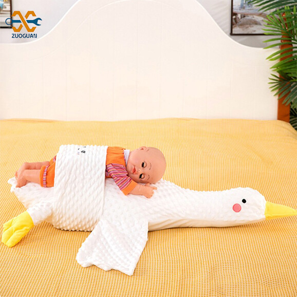 ZUOGUAN Newborn lying down sleeping pillow airplane holding exhaust pillow big white goose doll soothing pillow with liner removable and washable