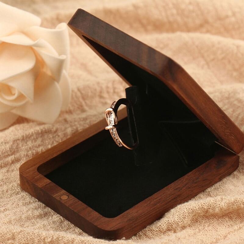 “{ ——： Engagement Flat Ring Box-Proposal Wooden Ring Box-Wedding Ring Box Gift