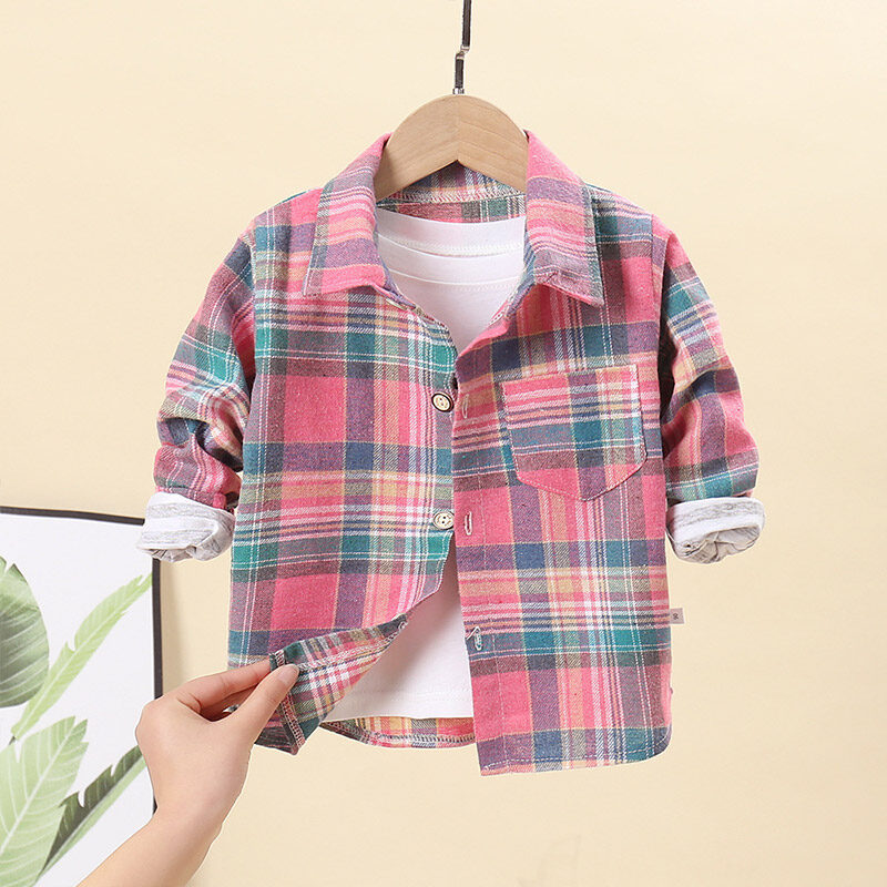 Korean Baby Boys Shirt Children Plaid Shirt Long-sleeved Korean T-shirt Cardigan Jacket