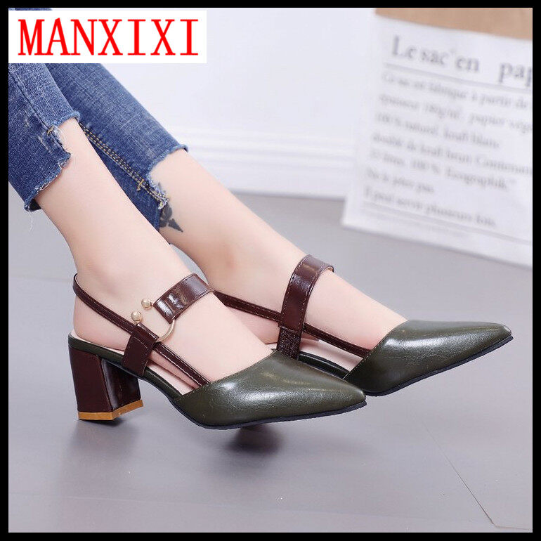 MANXIXI Brand Korean Version Mules Shoes High Heels 2.36 Inches Sandals For Women (34-42 Size)