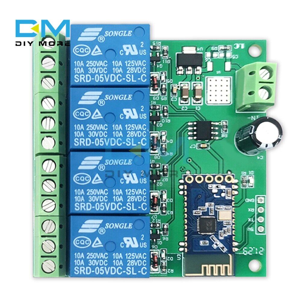 DiymoreDC 5V/12V 4 Channel Bluetooth Relay Board Module Internet of Things Smart Home Mobile APP Remote Switch Relay Module