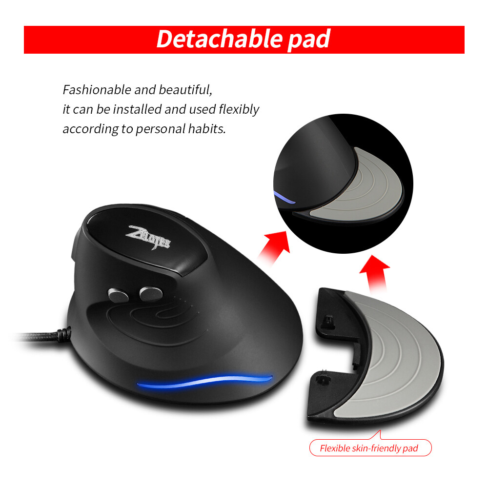 ZELOTES T-30 Chuột Quang Có Dây Chuột Đứng Có Dây USB Chuột Chơi Game 6 Phím Chuột Công Thái Học Với 4 Có Thể Điều Chỉnh DPI Cho PC Máy Tính Xách Tay