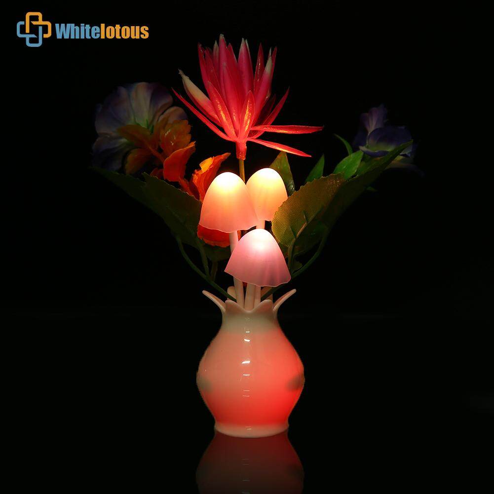 Whitelotous US Plug-in LED Night Lamp Flower Shape Colorful Lighting Sensor for Bedroom