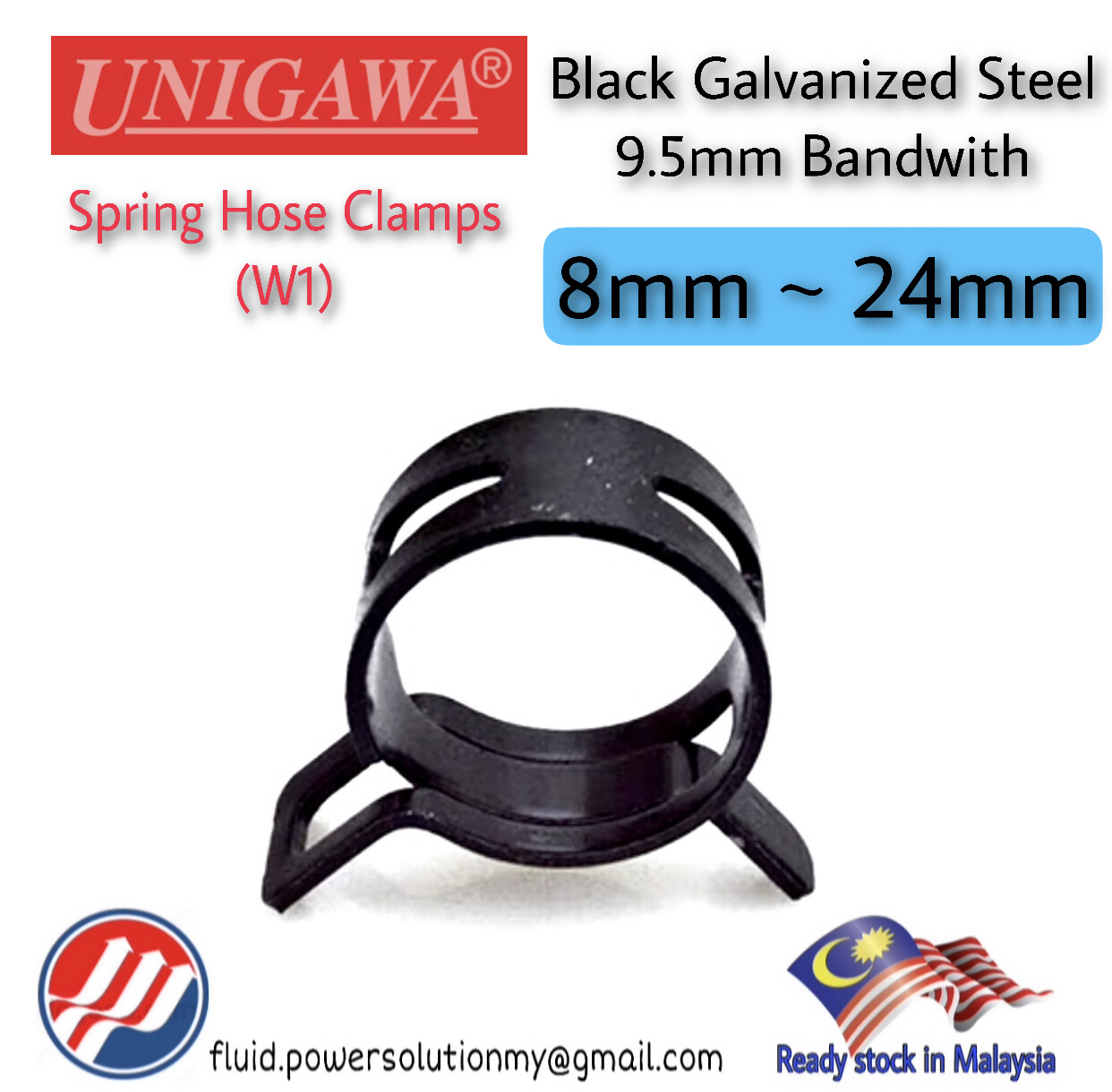 [ UNI ] Automotive Black Spring Hose Clip 8mm24mm , Black Galvanised