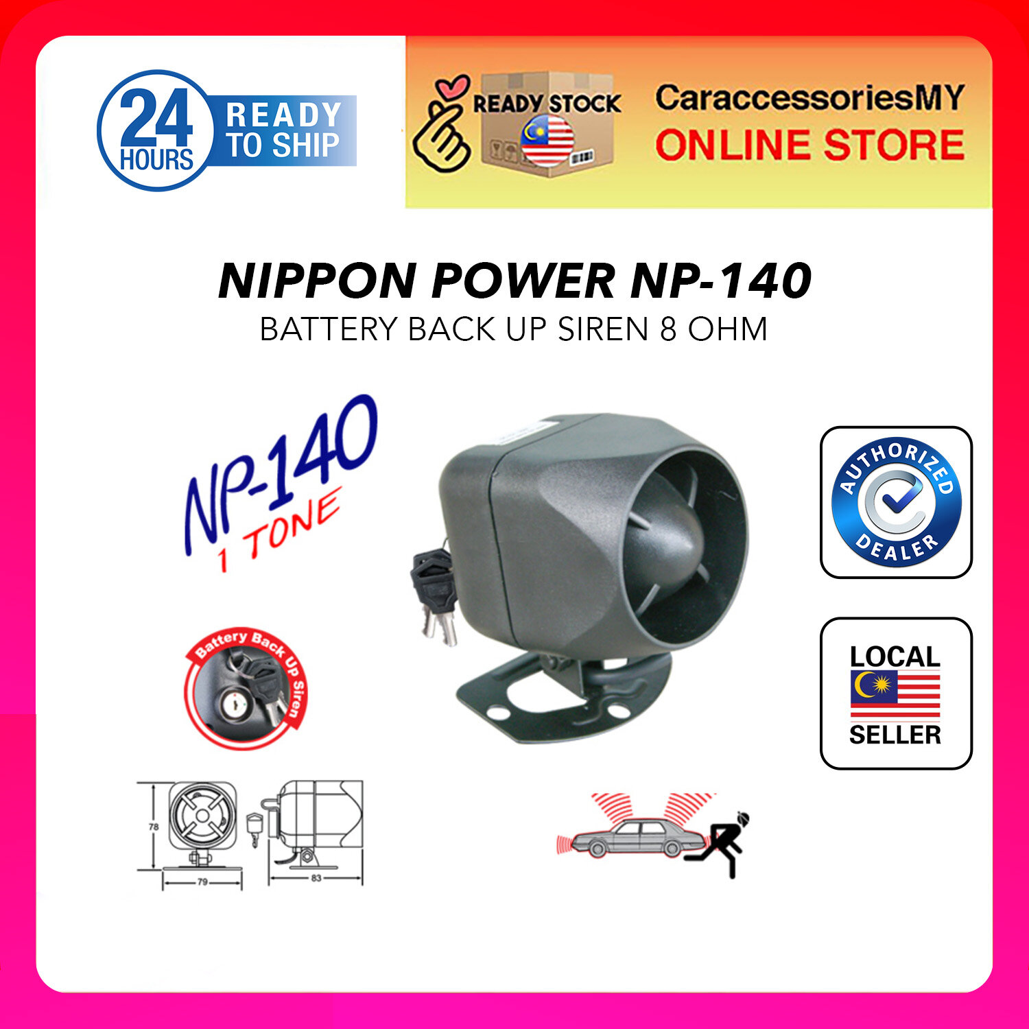 NipponPower Siren Horn With Back Up Battery (NP140) car alarm system