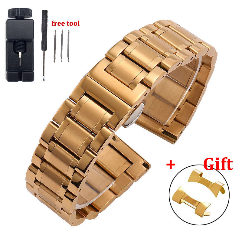 Langley Stainless Steel Watch Band 18mm 20mm 22mm 24mm Width Watches Strap Bracelet Replacement Arc Mouth/Flat Mouth Watchband With Tools