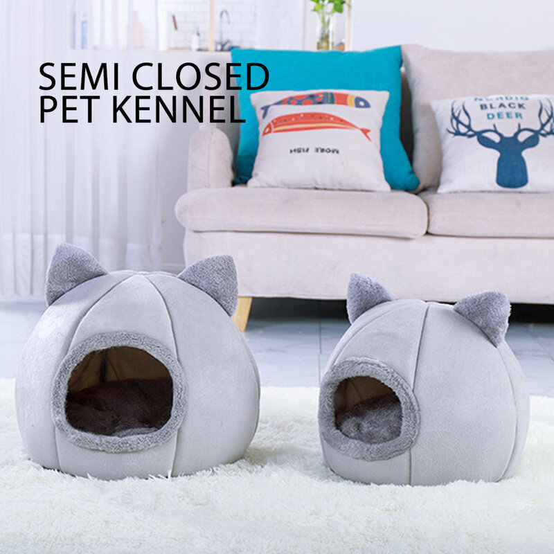 Giường Cho Mèo Tự Làm Ấm Cho Nhà Cho Chó Mèo Trong Nhà Với Nệm Chó Con Lồng Lounger Màu Xám Có Thể Giặt Được Hoàn Toàn Kèm Theo Trần Cong Có Thể Gập Lại Và Có Thể Tháo Rời