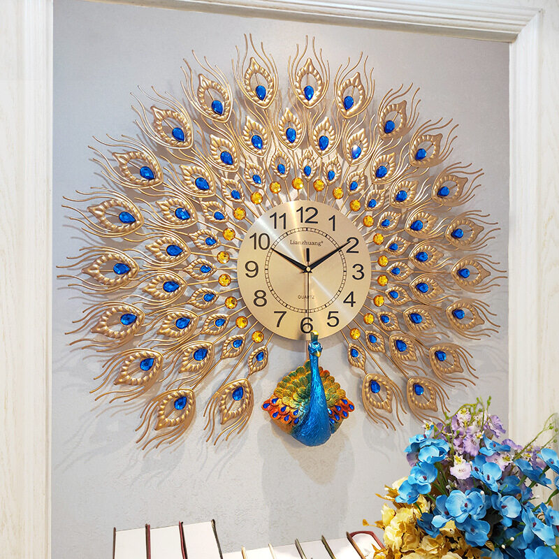 Creative quartz material peacock wall clock, manufacturer's warranty for 3 years, suitable for