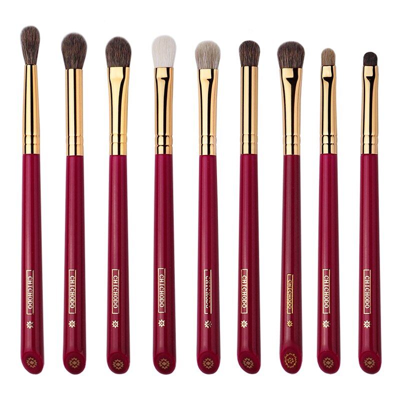CHICHODO Makeup Brush-Luxurious Red Rose Series-Selected Natural Animal Hair Eyebrushes Set-Professional Eye Make Up Brush Tools