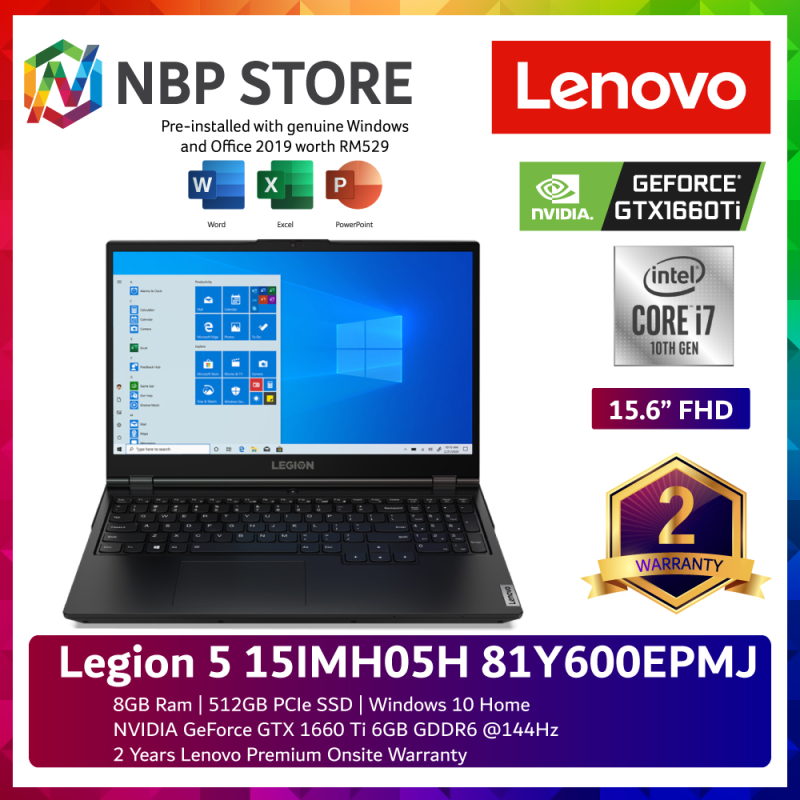Lenovo Legion 5 15IMH05H 81Y600EPMJ 15.6 FHD 144Hz Gaming Laptop ( i7-10750H, 8GB, 512GB SSD, GTX1660Ti 6GB, W10, HS ) Malaysia