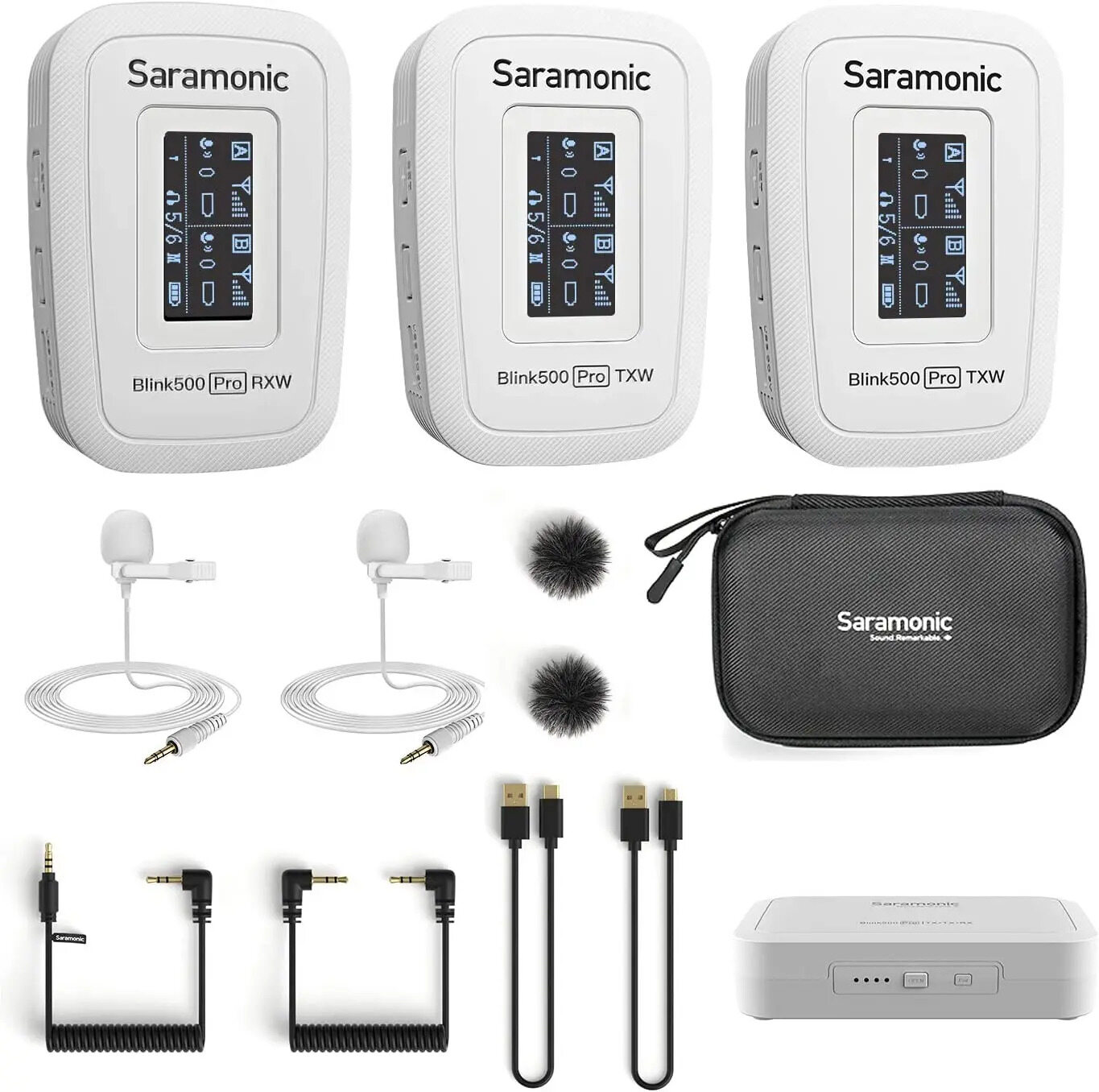 Saramonic Blink500 Pro System Wireless Microphone Provides 3.5mm, Lightning, Type-C, With OLED Display, Headphone Monitoring, Mono/Stereo Switching For iPhone, Android, Cameras, Notebooks, Camcorders For Live Streaming, Vlog, Interview