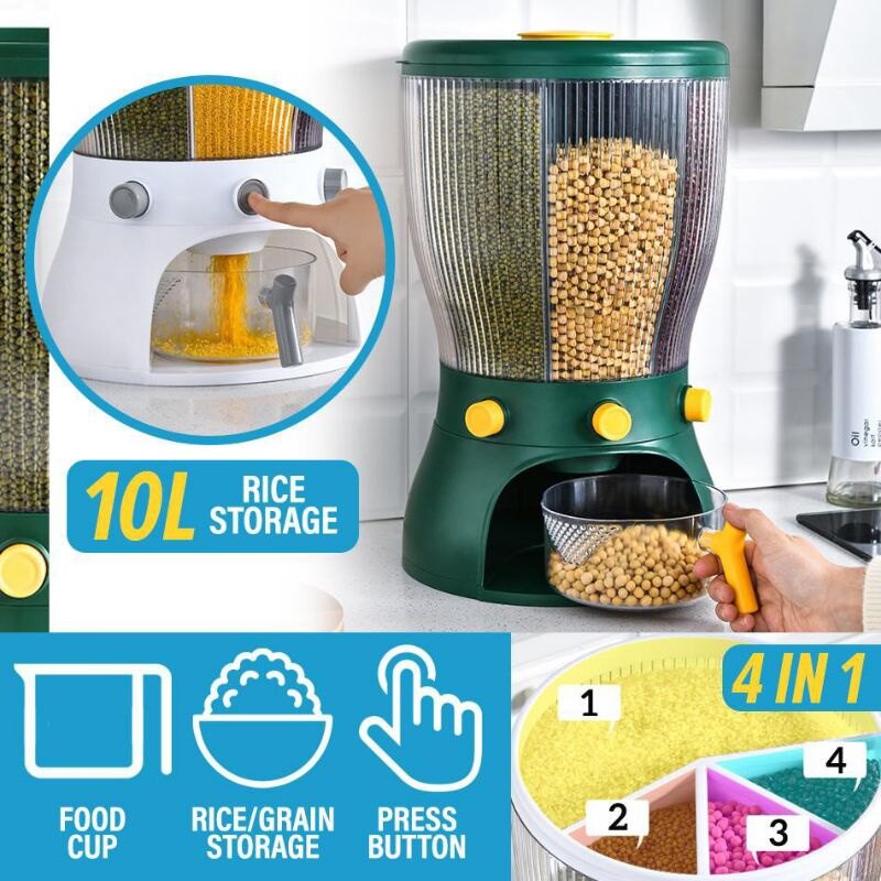 Gambar [LZD MID YEAR SALE ????] 4 IN 1 Multifunction 360 Rotatable Grains Dispenser Cereal Rice Dispenser Food