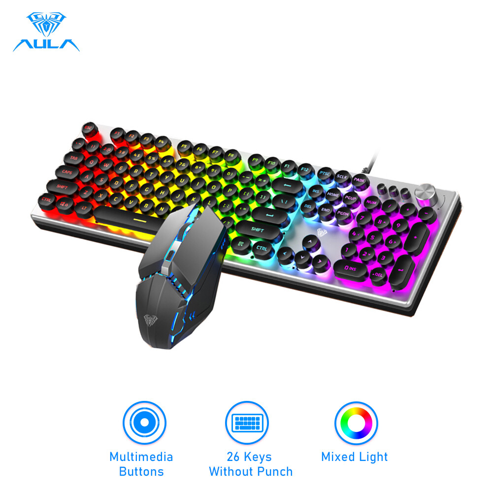 AULA T200 Gaming Keyboard And Gaming Mouse Combo Colorful Backlight With Multi-function Knob