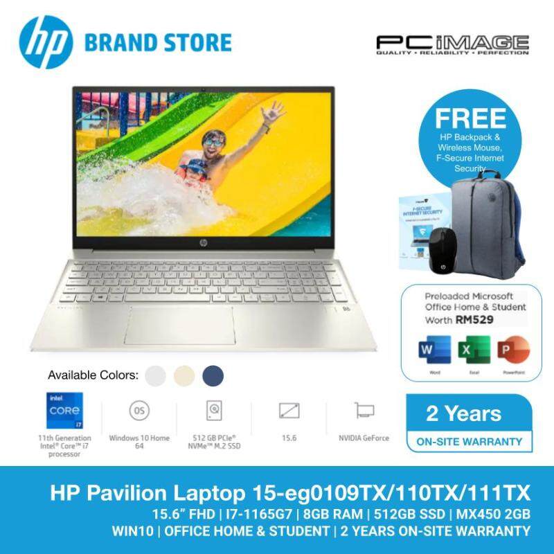 HP Pavilion 15-EG0109TX / 15-EG0110TX / 15-EG0111TX 15.6 Laptop/Notebook (i7-1165G7, 8GB, 512GB, MX450, W10, Off H&S) Malaysia