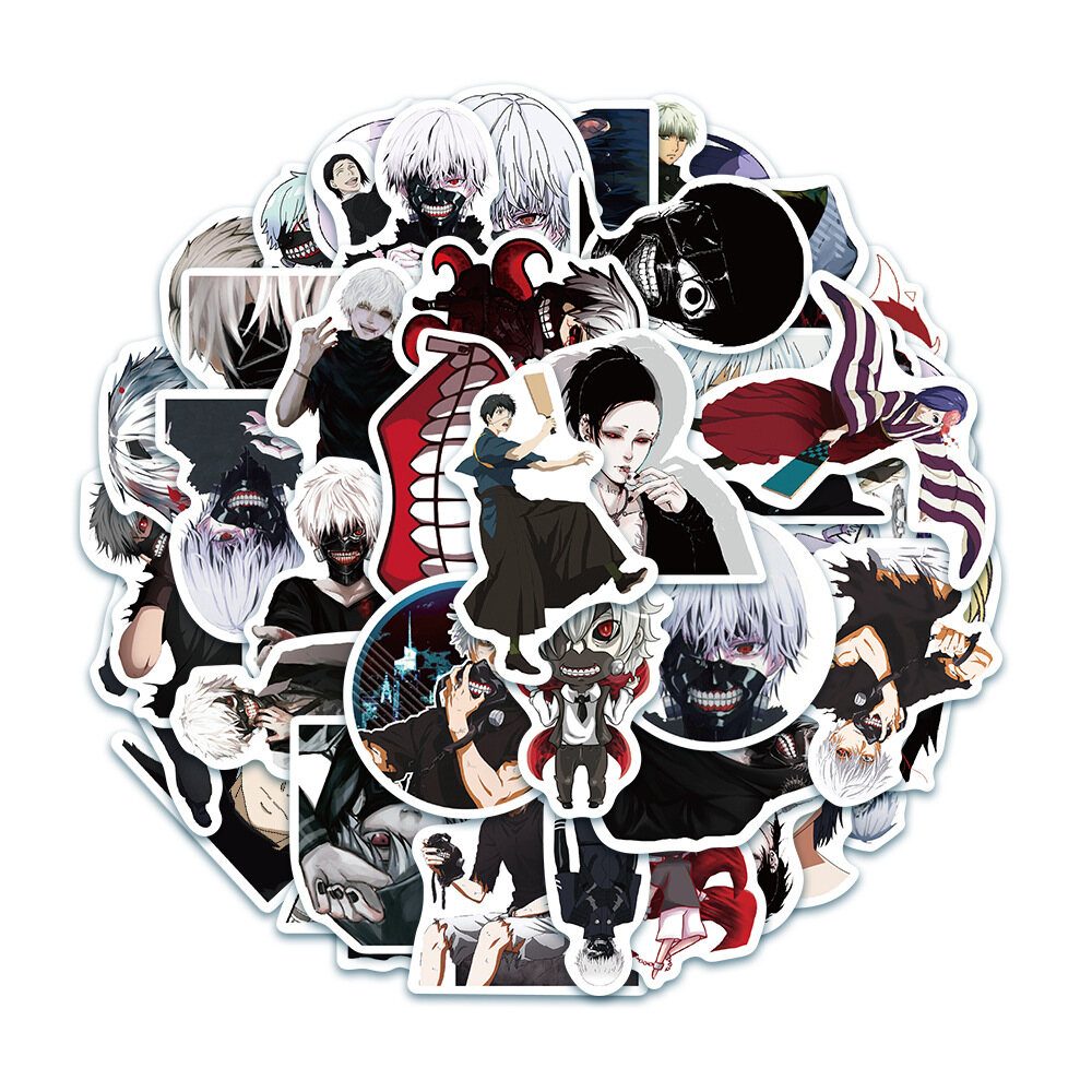 TM 50 Pcs/set Tokyo Ghoul Pattern PVC Waterproof Removable Graffiti Sticker Creative Personality Laptop Water Cup Guitar Motorcycle Skateboard Decoration