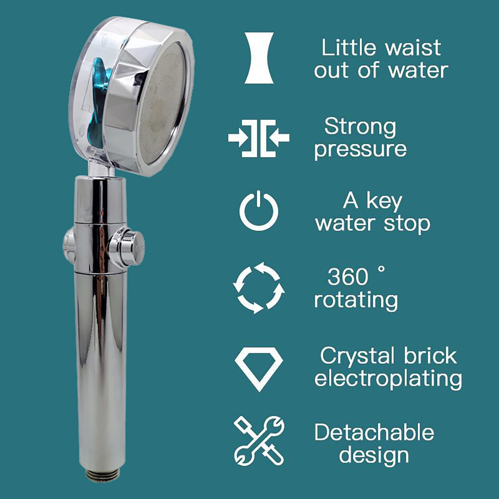 Multi-color Propeller Handheld Shower Head Nozzle High Pressure Adjustment