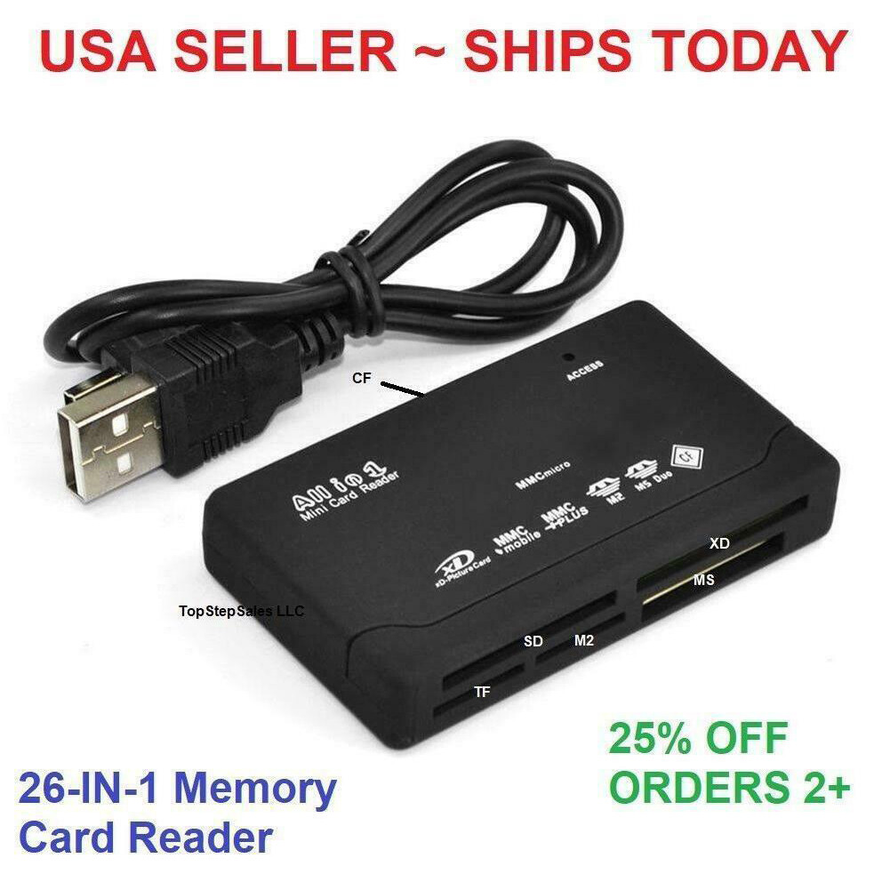 26 in 1 All in One Memory Card Reader USB External SD Mini Micro M2 MMC XD Fast for SD Card /TF Card /Micro SD Card /and CF Card /USB 3.0 for Camera Laptop and PC