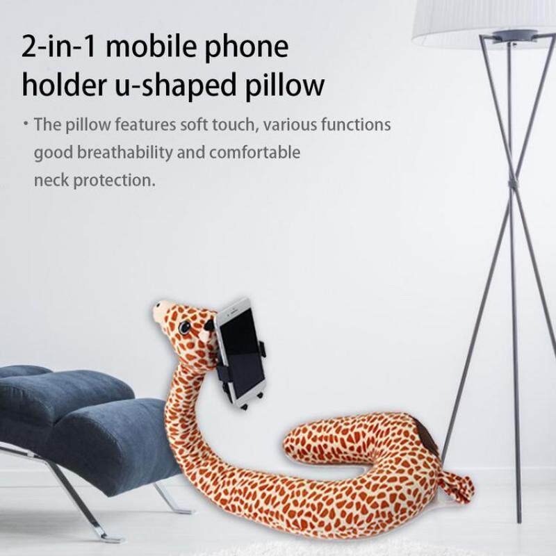 2-in-1 Mobile Phone Holder U-shaped Pillow Animal Cute Cartoon Neck Support Pillow for Home Travel