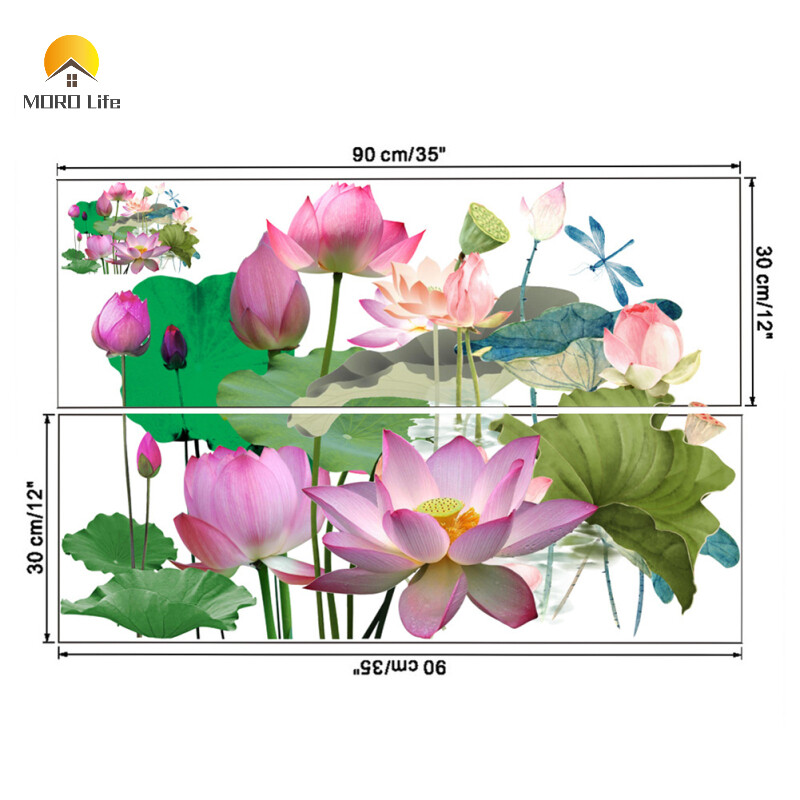 MORO Life 2pcs Lotus Flower Wall Stickers Waterproof Wall Decal Wallpaper For Living Room Bedroom Decoration