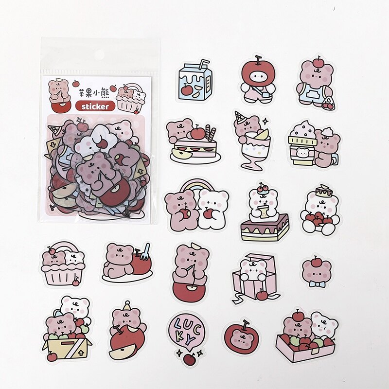 40 Pcs Cute Cartoon Waterproof PET Stickers Pack Student Handbook Deco DIY Stickers