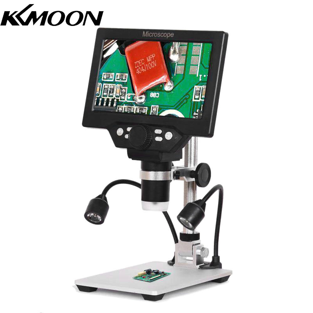 KKmoon G1200 Digital Microscope 7 I-nch Large Color Screen Large Base LCD Display 12MP 1-1200X Continuous Amplification Magnifier With Aluminum Alloy Stand with Two Fill Lights