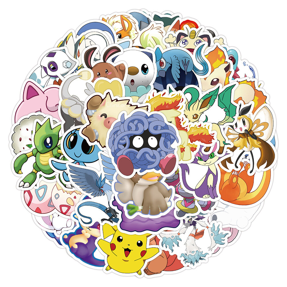 TM 50pcs/set Pokemon Theme Cute Elf Pattern PVC Waterproof Graffiti Sticker Creative Personality Laptop Guitar Water Cup Skateboard Helmet Motorcycle Decoration
