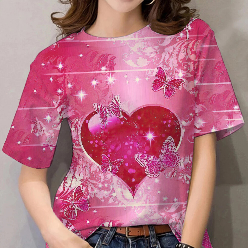 Love Pink T-shirt Womens T-shirt Summer Round Neck Short Sleeve Casual Womens Clothing 2024 Fashion T-shirt