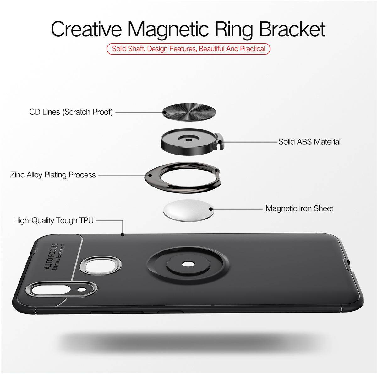 for XIAOMI Max3 Case [Blue Metal Ring] Soft TPU Case Back Cover Shell, with 360° Rotating Ring Holder Kickstand, Can work with Car Mount, Impact Resistant