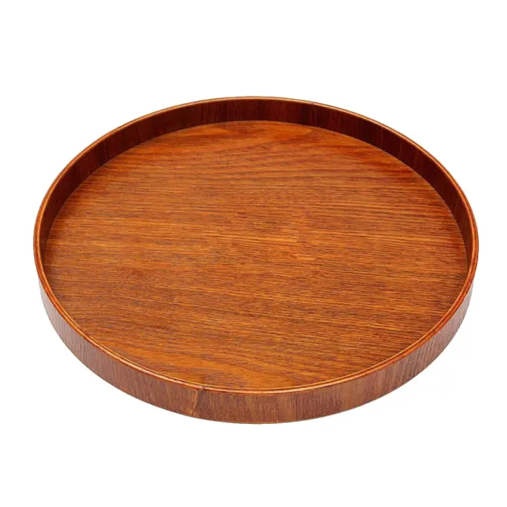 Round Wooden Plate Breakfast Food Snack Serving Trays Salad Bowl Platter M
