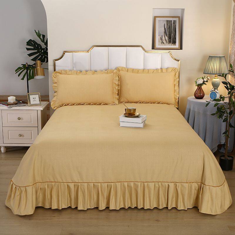 Thickened Bedspread Solid Color Thick Bedspread European Ruffle Round Corner Bedspread One Piece 1.5 Bed 1.8 Bed