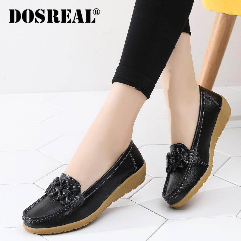 DOSREAL Women Ballet Shoes Flats Leather Big Size 35-42 Korean Trendy Moccasins Women Boat Shoes Slip On Ladies Shoes