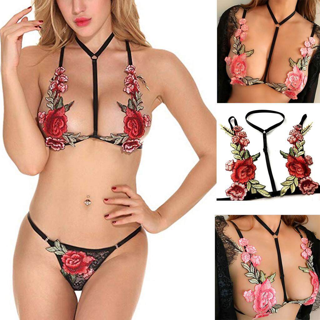 Fdh Woman Lingerie Set Plus Size Lace Bodysuit Sexy Underwear Embroidered Floral Sexy Lingerie