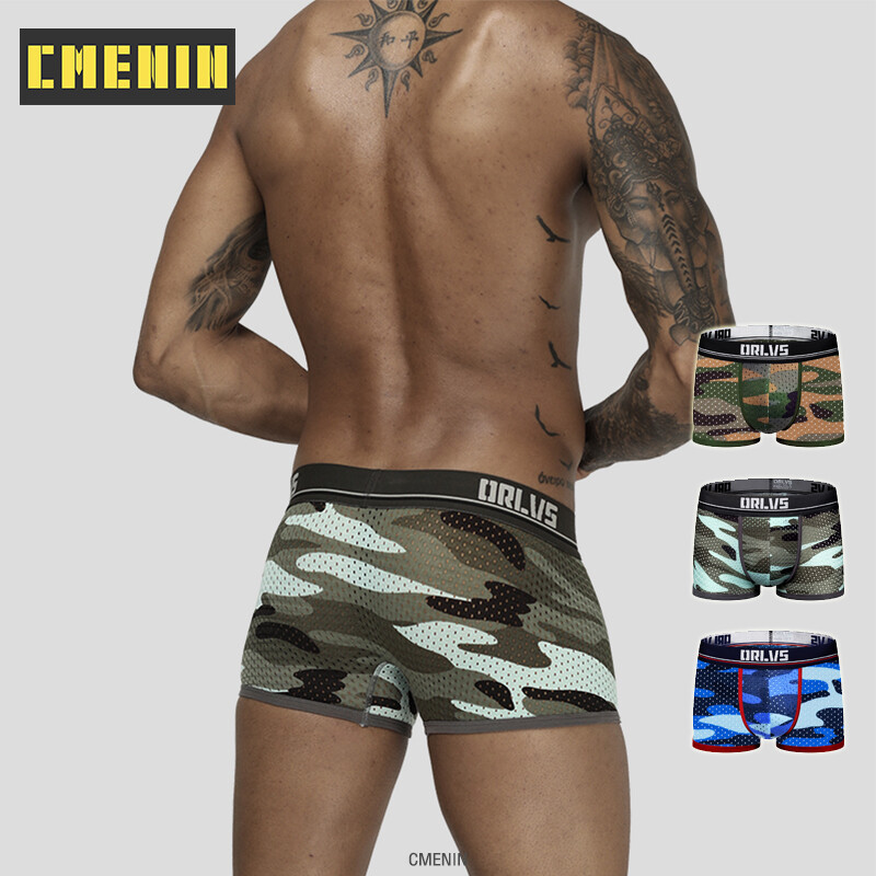 [CMENIN Official Sotre] Boxer For Men Panties (1 Pieces) Ins Style Men Underwear Boxershorts Camouflage LOGO Print Sexy Mens Underpants Boxers Cotton Pouch Male Trunks OR191