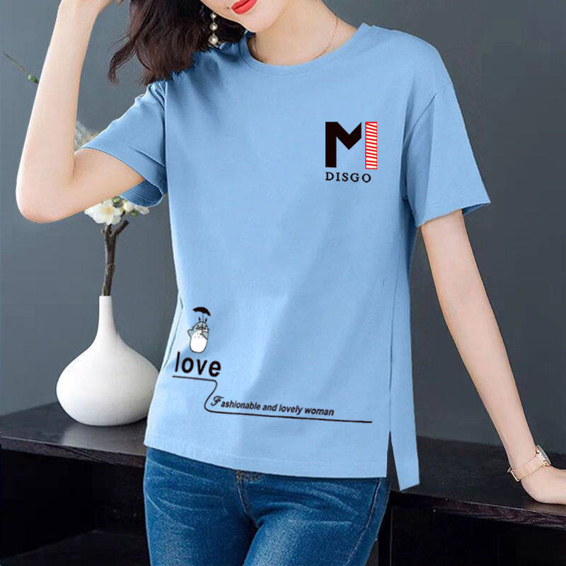Áo Thun Ngắn Tay Mới Mùa Hè 2022 Áo Mặc Trong Dáng Rộng Hàn Quốc Cổ Tròn In Chữ Cho Nữ