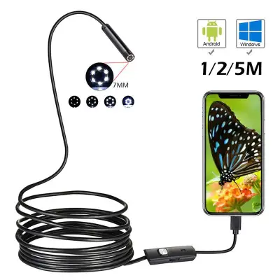 7mm Endoscope Camera Soft Cable Flexible IP67 Waterproof Micro USB Inspection Borescope Camera 6LEDs Adjustable for Android PC Notebook