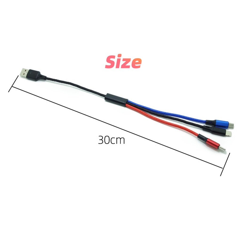 Fonken Cáp Ngắn 30Cm Cáp 3 Trong 1 Dây Sạc Usb Cáp Sạc Nhanh 2.4a Cho Iphone Huawei Cáp Type C