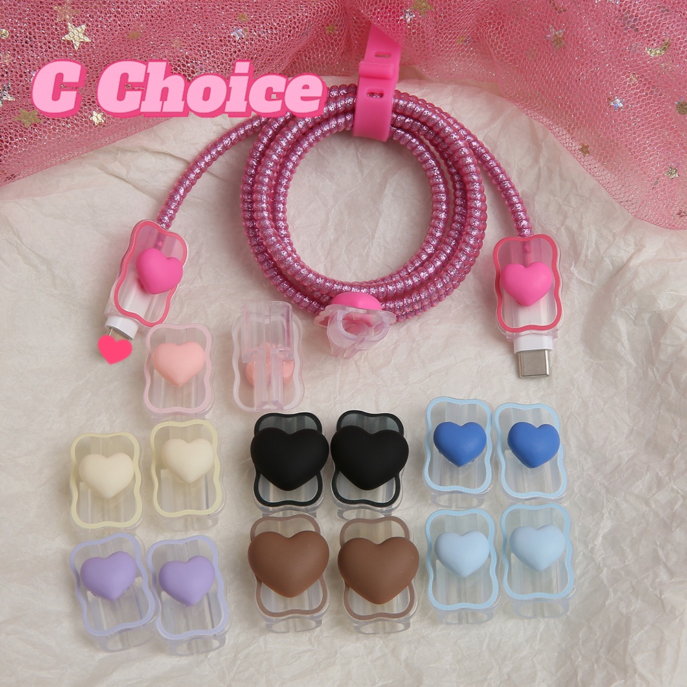 INS Love Wave Fashion Pattern 1.4m Cable Protector Set  Cable Winder Cable Bite for i-Phone / i-Pad 18w 20w Type-c Charging Cable [cchoice]