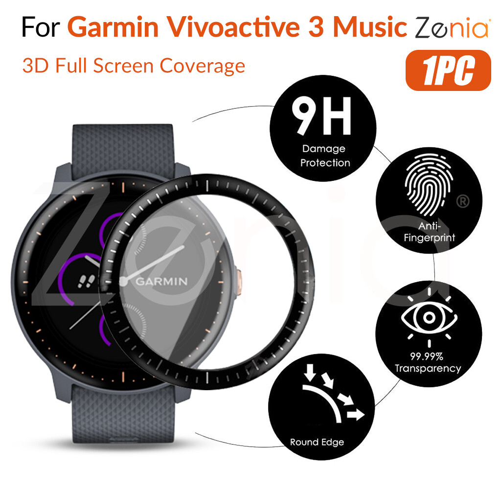 Zenia 1PC 20D HD Full Screen Curved Edge Full Coverage Protector Film for Garmin Vivoactive 3 Music Smart Sport Watch HD 9H 3D Protective Glass Explosion-proof Anti Scratch Film