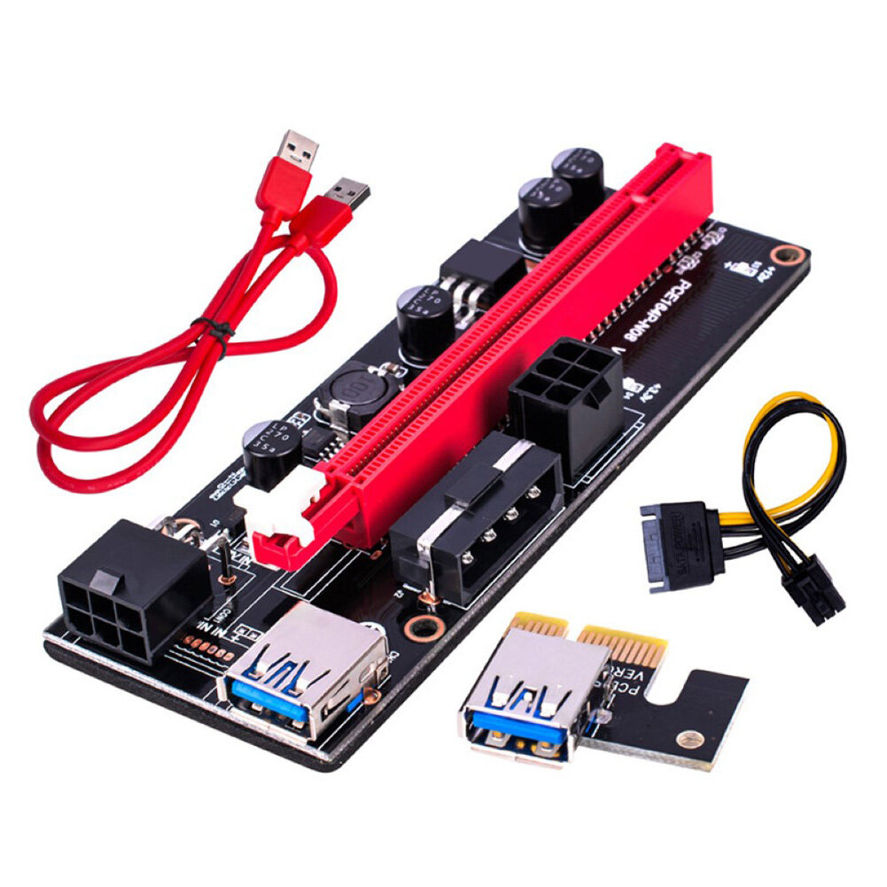 PCI Express Riser Card USB 3.0 Cable PCI-E 1X to 16X Extender Adapter 4Pin 6Pin Power for GPU Mining Miner